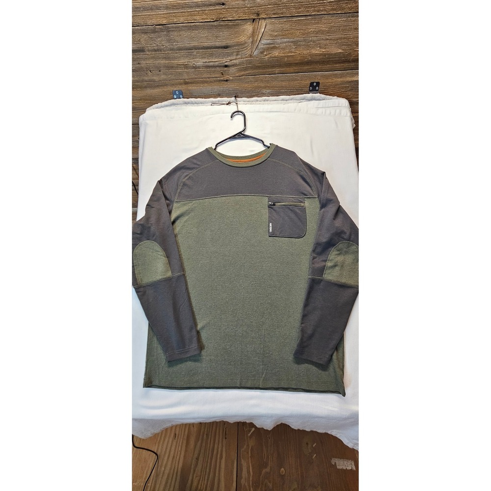 Ascend Mens XL Long Sleeve Shirt Green Grey Colorblock Zipper Pocket Elbow Patch